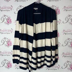 Jana plus cardigan open waterfall navy and White Striped Cardigan